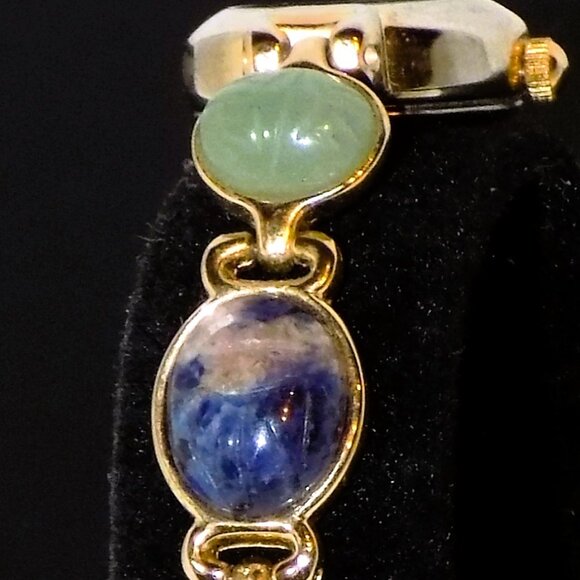 Vintage Gruen II Women's Carved Semi-Precious Stone Scarab Mother-of-Pearl Watch - Picture 4 of 8